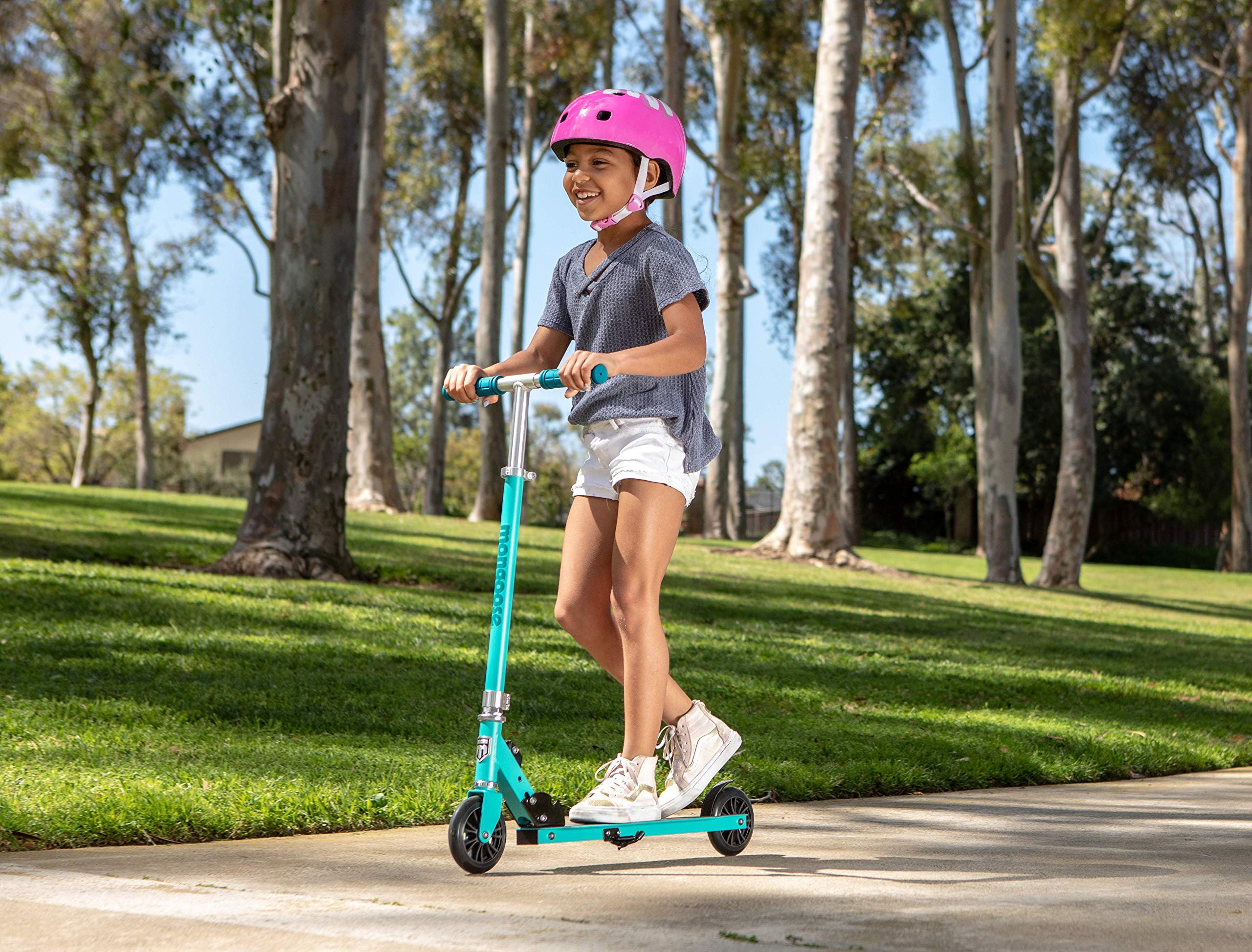 Mongoose Trace Kick Scooter for Youth Adult Boys and Girls, Quick-Release, Lightweight & Easy Folding Scooter, Bike Style Grips, Supports 176 lb Up to 220 lbs