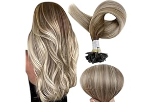 Full Shine U Tip Hair Extensions Real Human Hair 18 Inch Ktip Human Hair Extensions Balayage Color 3 Fading to 8 Ash Brown and 22 Blonde Fusion Extensions 50 Grams Pre Bonded Remy Hair for Wedding