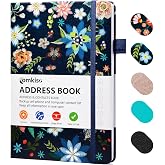 Comkiso Address Book with Individual Alphabetical Tabs Laminated, Large Print Address Book with 468 Wide Lining Entry Spaces, Change of Address Labels, Hardcover Address Book 5.7 x 8.5" - Bloom