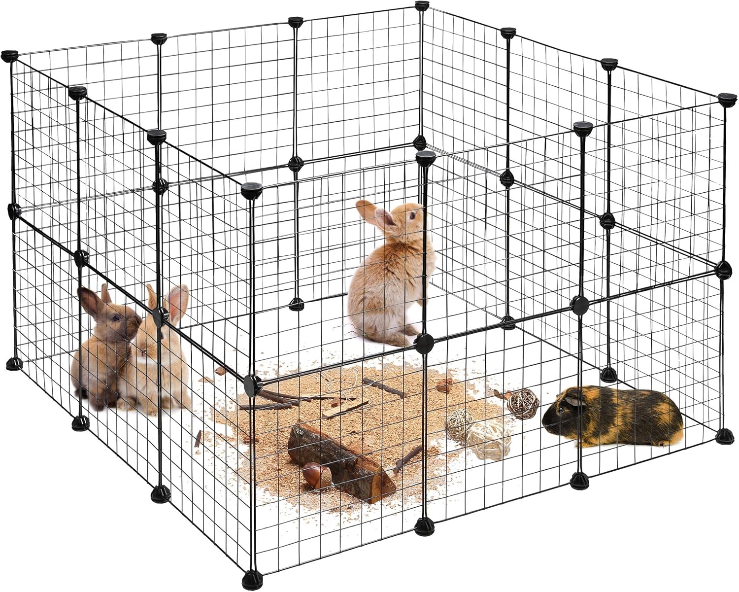 Relaxdays Parque Mascotas Ampliable para Conejos, Cobayas y Cachorros, Metal y Plástico, Negro, 72 x 110 x 110 cm