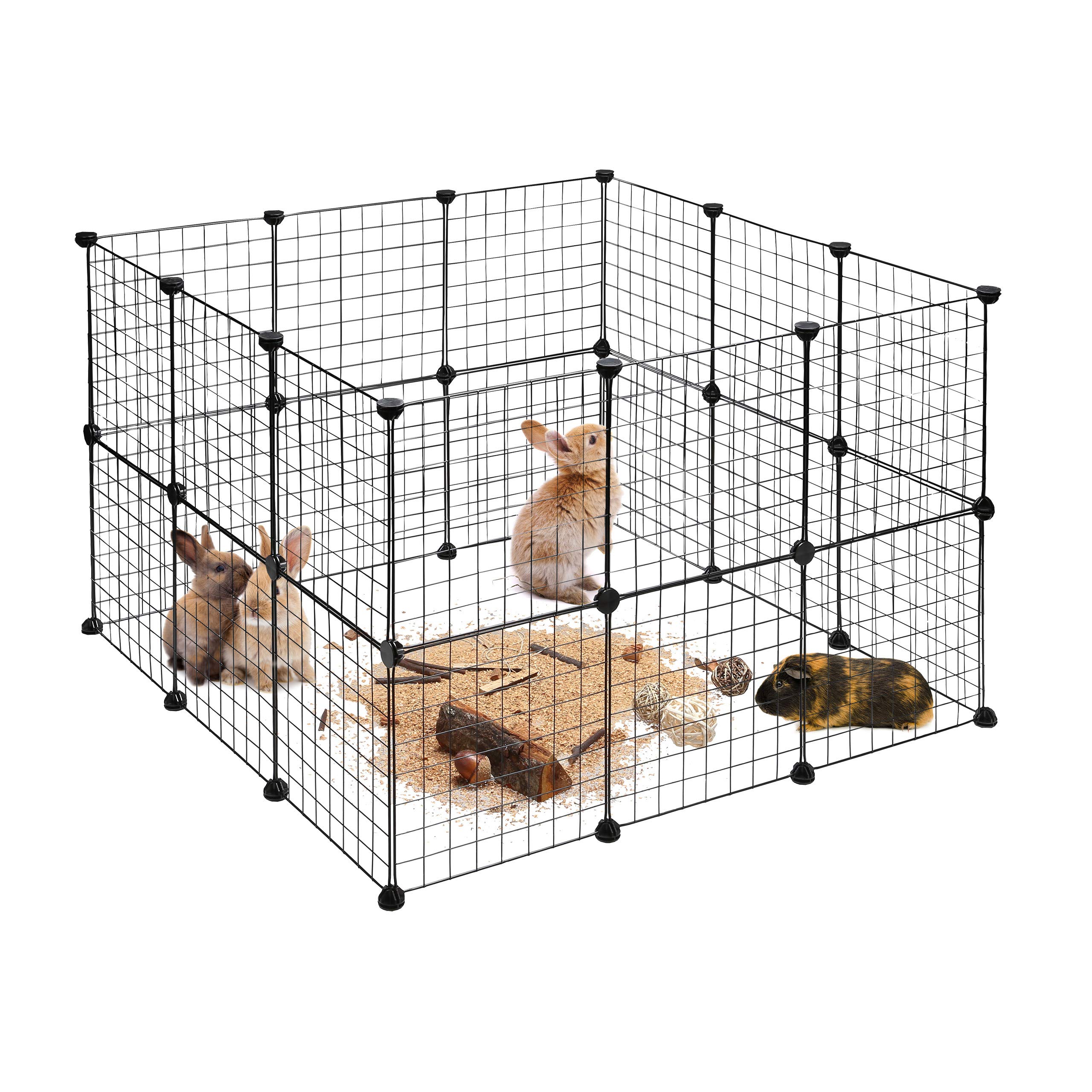 Relaxdays Small Animal Cage Extensible Playpen DIY Open Enclosure, 72 x 110 x 110 cm, Black