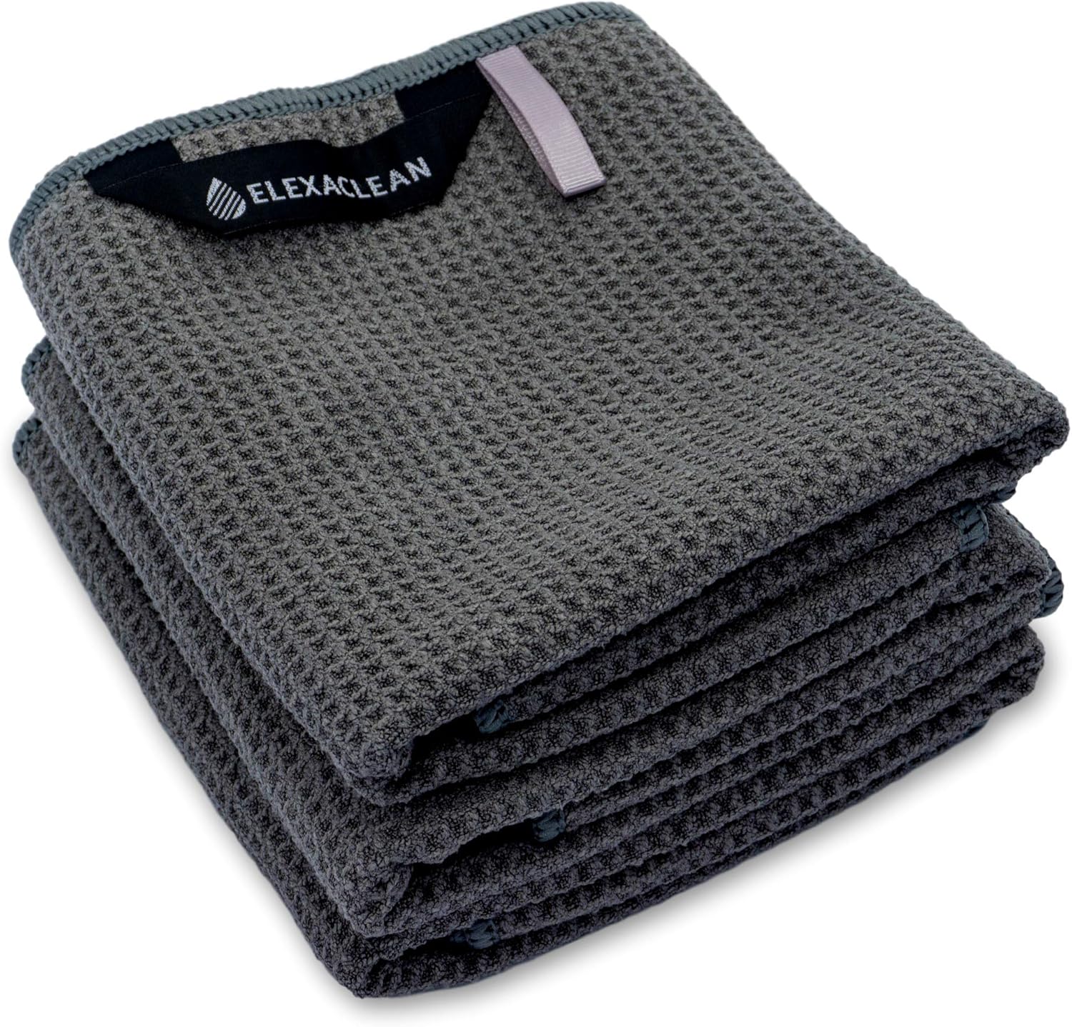 ELEXACLEAN Geschirrtücher (3er Set, 68x42 cm, anthrazit) weiche Microfaser Geschirrhandtücher, Waffeltücher Handtücher für die Küche
