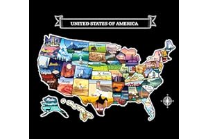 GLIBERTVILLAGEGOODS Large Scratch Off Map Of United States 23x16 inch - Hand Drawn Travel USA Map with Accessories - Laminated United States Map - Deluxe Visited States US Map for Home Decor - Cool Traveler Gift Idea