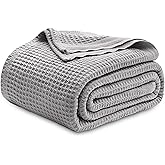 Bedsure Gentlesoft 100% Cotton Blanket King Size for Bed - Breathable and Soft, Thick Cozy Waffle Weave Christmas Blanket Gift for Women, Grey, 104x90 inches