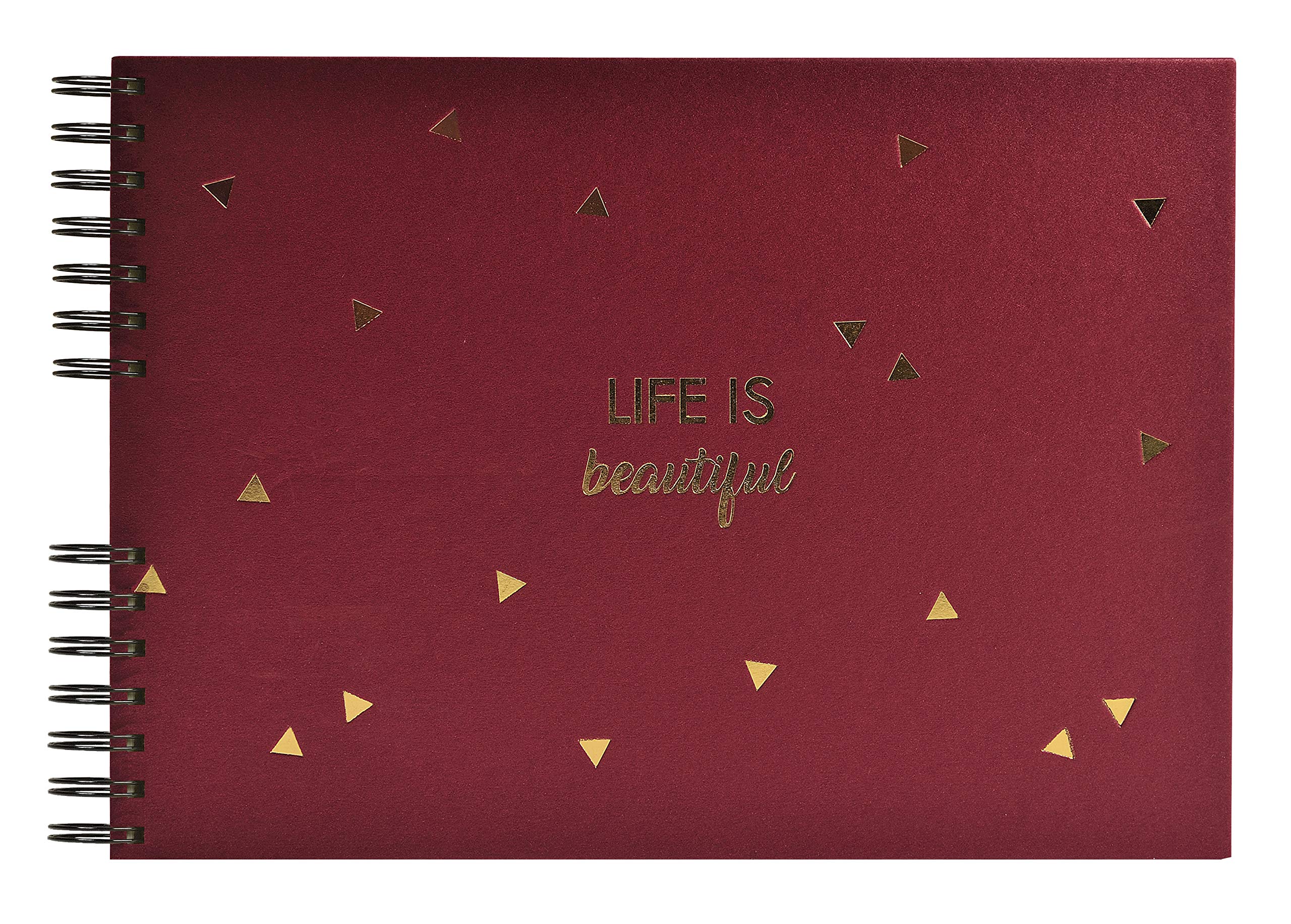 Exacompta - Ref 16453E - Life is Beautfiul Wirebound Photo Album - 320 x 220mm in Size, 50 Black Card Pages, Holds Up To 100 Photos - Red Coloured Cover