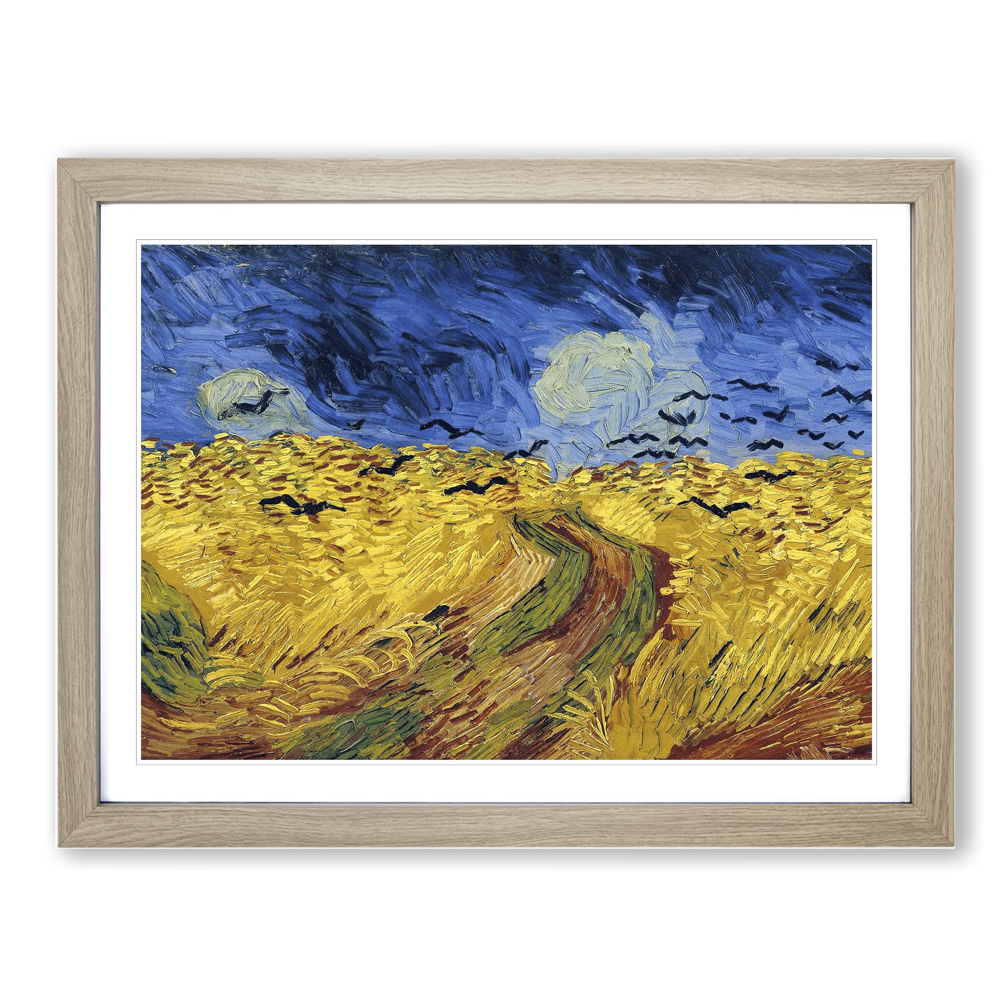 Vincent Van Gogh Wheatfield with Crows Classic Painting Framed Wall Art Print, Ready to Hang Picture for Living Room Bedroom Home Office Décor, Oak A4 (34 x 25 cm)