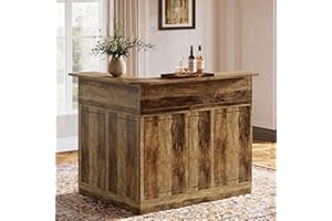 Tribesigns Bar Cabinet, L-Shaped Home Bar Table with Stemware Racks, 4-Tier Corner Bar Unit Liquor Wine Bar Table Reception Desk for Home Pub, Rustic Brown