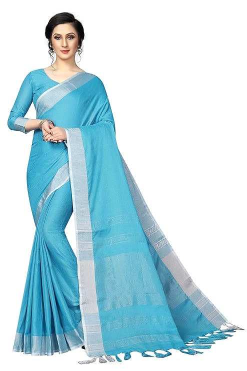 Women`s Linen saree with Blouse Piece(LinenPlain1)