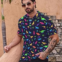 Xdceu Men's Dinosaur Golf Polo Shirt Dinosaur Golf
