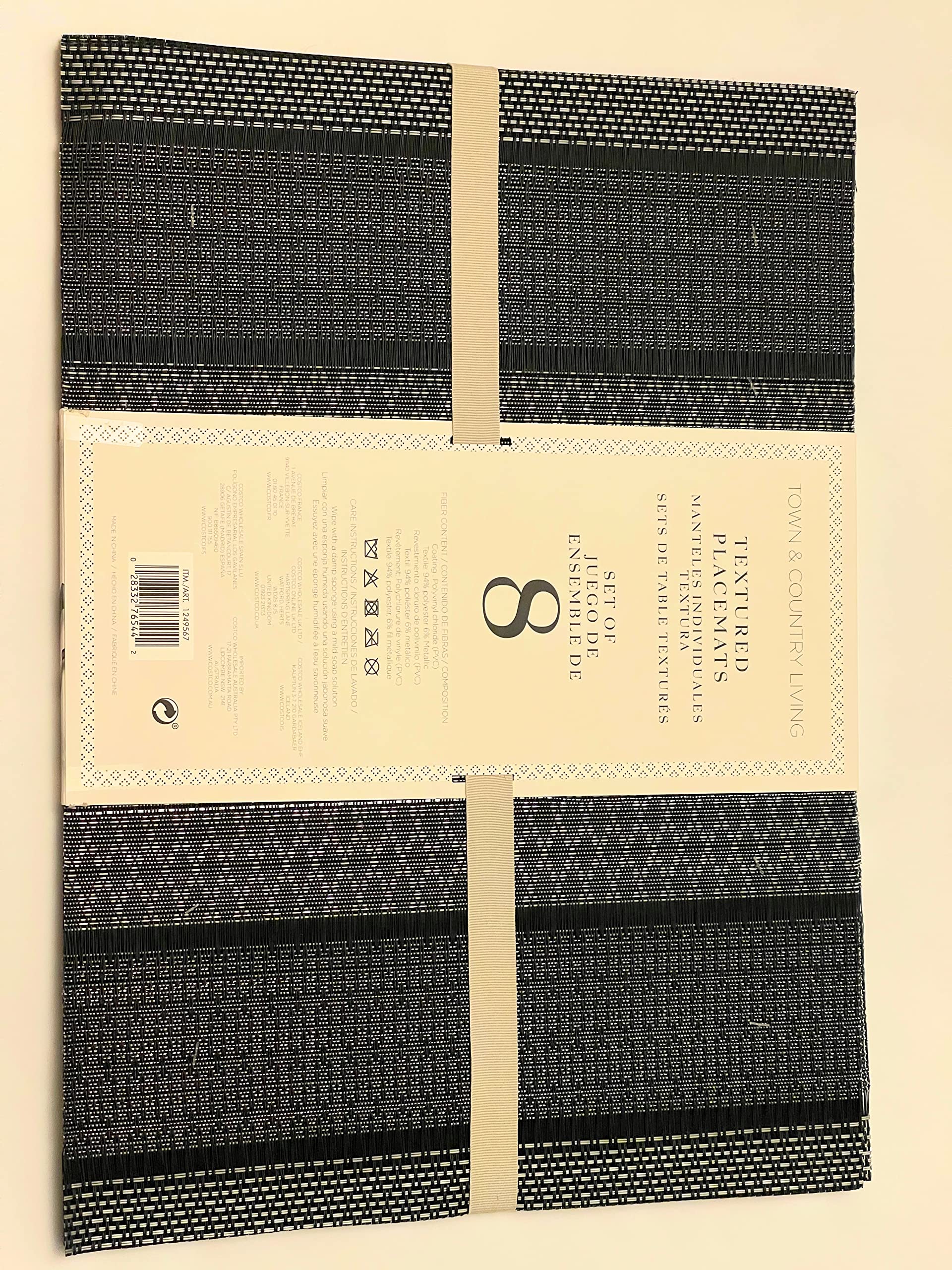 Town & Country Living Textured Glitter Placemats Multipack Set of 8 Indoor Outdoor Use Casual or Formal Dining (33 cm x 45 cm, Black)