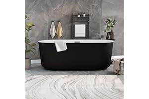 HIGREENA 59" Acrylic Freestanding Bathtub, Black Soaking Tub Stand Alone, Contemporary Bathtub with Chrome Overflow, Free Standing Tub for Bathroom