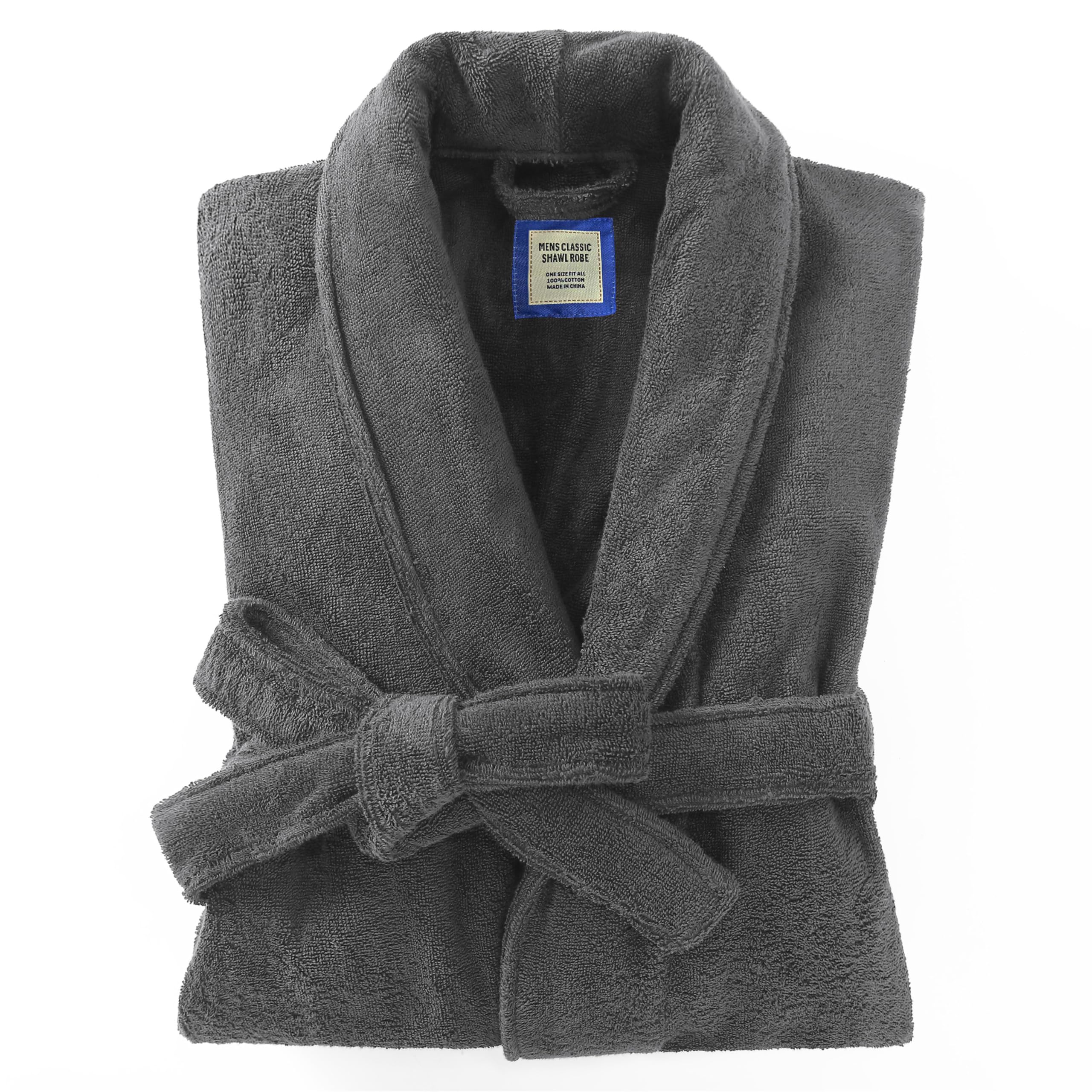 Photo 1 of UTJZIB Men's Robe,Pure Cotton Robe for Men,Absorbent Bathrobe,Luxurious Terry Cloth Bathrobe with Shawl Collar (US, Alpha, Large, X-Large, Regular, Regular, Gray)
