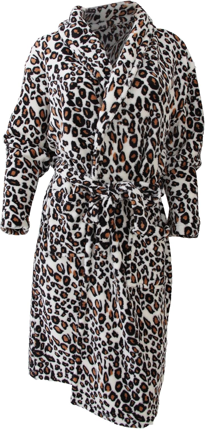 Ladies/Womens Leopard Print Super Soft Robe Dressing Gown (Medium
