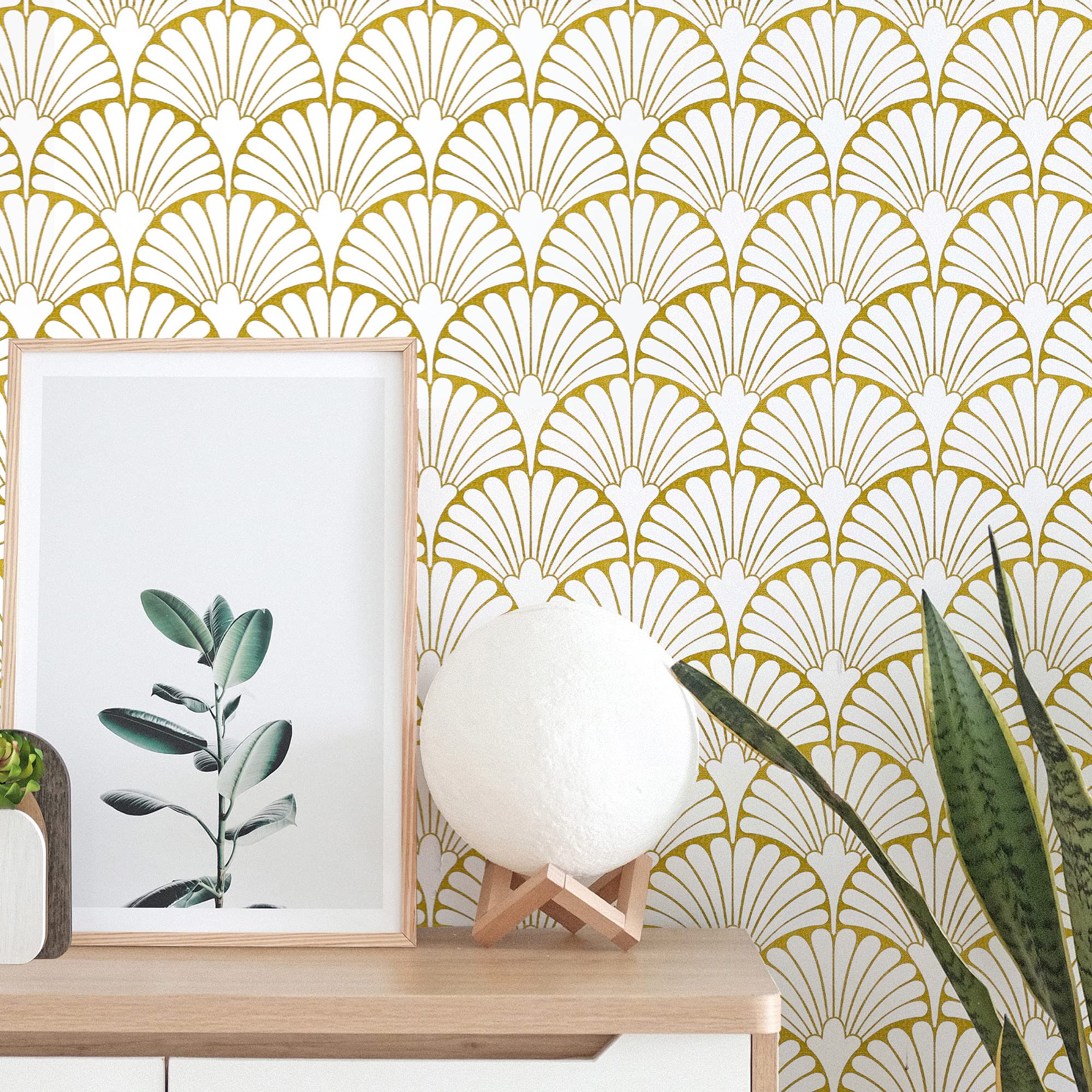 Photo 1 of MelunMer Gold Peel and Stick Wallpaper Boho Gold Contact Paper for Cabinets Self Adhesive Removable Wallpaper for Bedroom/Bathroom Modern Contact Paper Leaf Ginkgo Biloba 197 in L 17.3In W