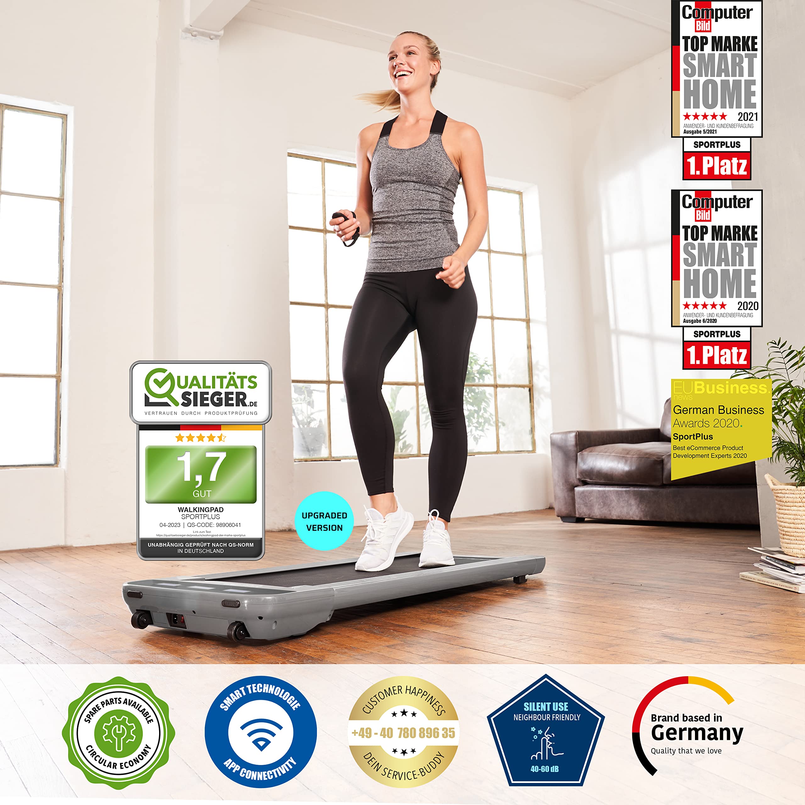 SportPlus | Kompaktes Walking-Pad für zuhause bis 6 km/h | Desk Walking-Pad für Schreibtisch, Büro & Homeoffice | App kompatibel | Treadmill bis 120kg belastbar 2
