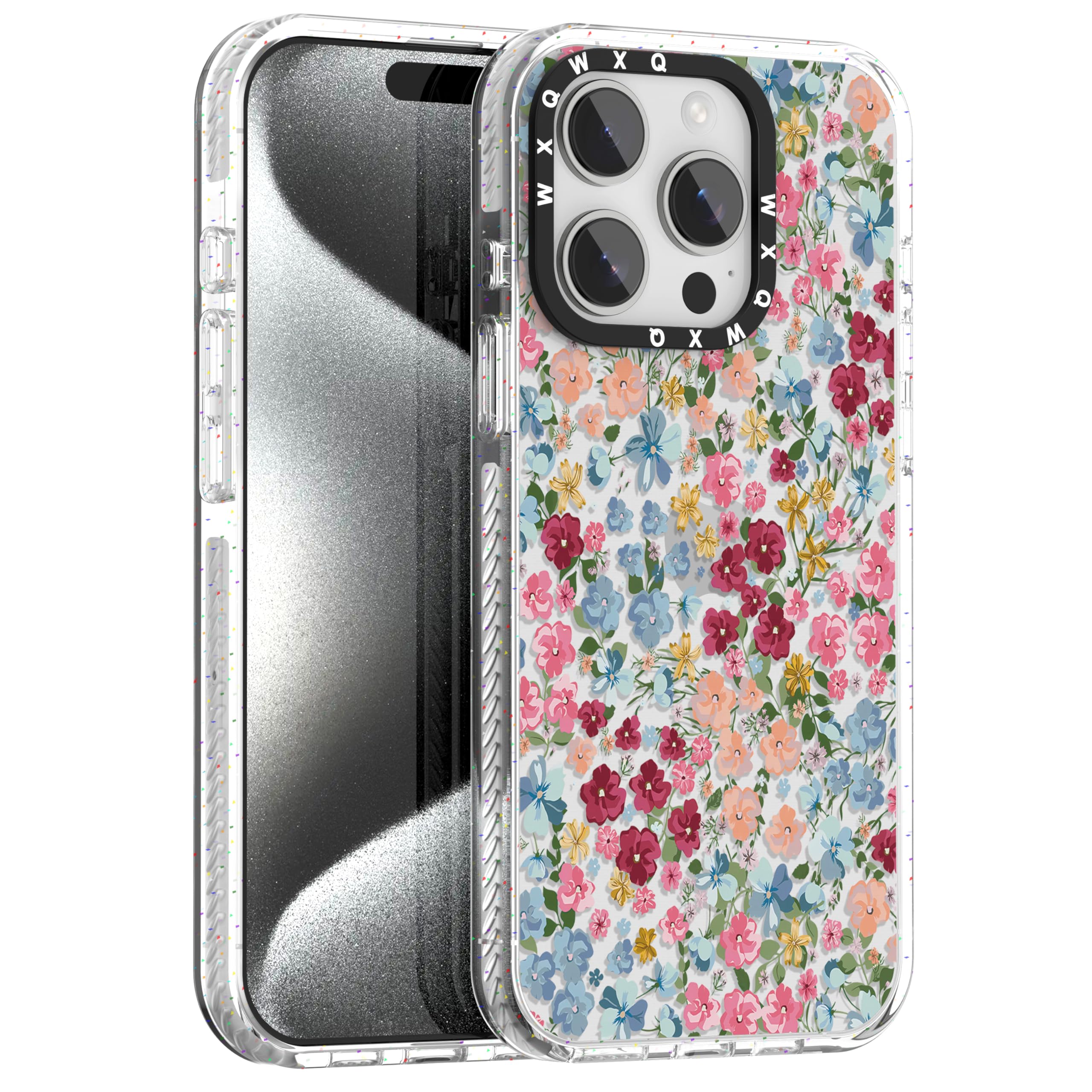 WXQWXQ for iPhone 15 Pro Case TPU+PC Premium Painted Shockproof Phone Case, Superior Shock Absorption Military-Grade Drop Protection Colorfu Floral Phone Case