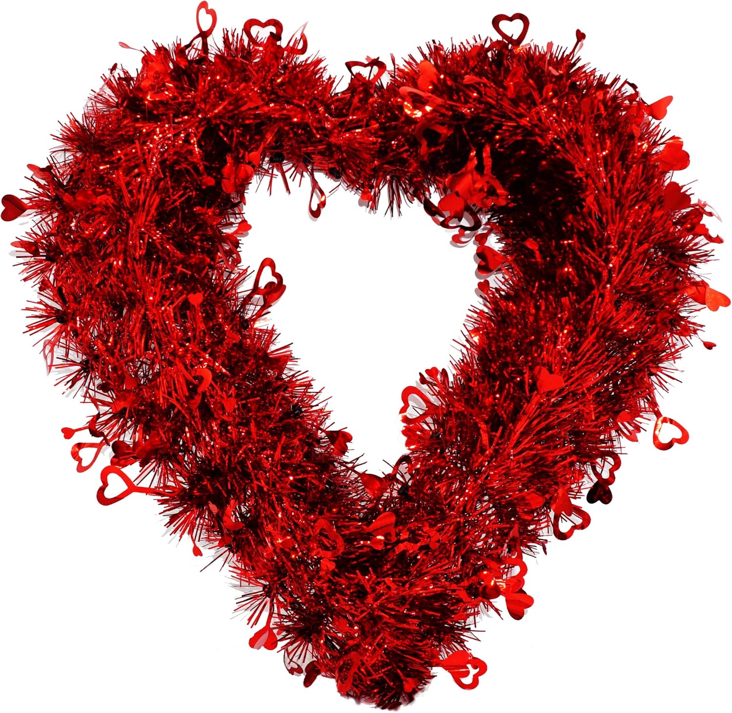 4E's Novelty Valentine's Day Wreath for Front Door, Tinsel Heart Shaped Wreath Hanging Wall Decorations - 14 Inches, Valentines Outdoor Décor