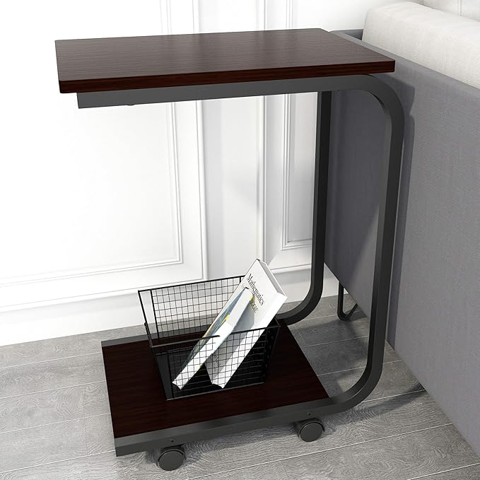 JOISCOPE Rolling Side Table, Industrial End Table on Wheels