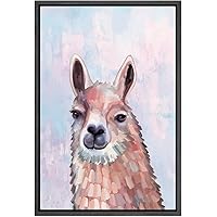 SIGNWIN Framed Canvas Wall Art Cute Nursery Baby Alpacas in Blue and Pink Animals Wildlife Oil Painting Modern Art Portrait Fun Pastel for Living Room, Bedroom, Office - 16