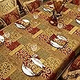 Loom and Mill Luxury Fabric Tablecloth 60 x 120 Inch, Christmas Jacquard Patchwork Table Covers with Tassels for Dining Kitchen Tabletop Party Banquet Holiday, Water Resistant (Red Gold, 60x120 in)