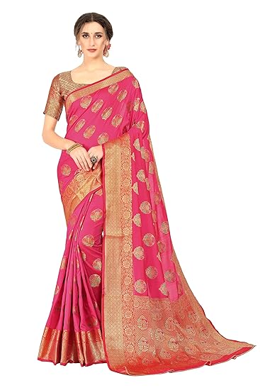 Cotton Shopy Kanjivaram Art Silk Blend Jacquard Saree With Unstitched Blouse Piece