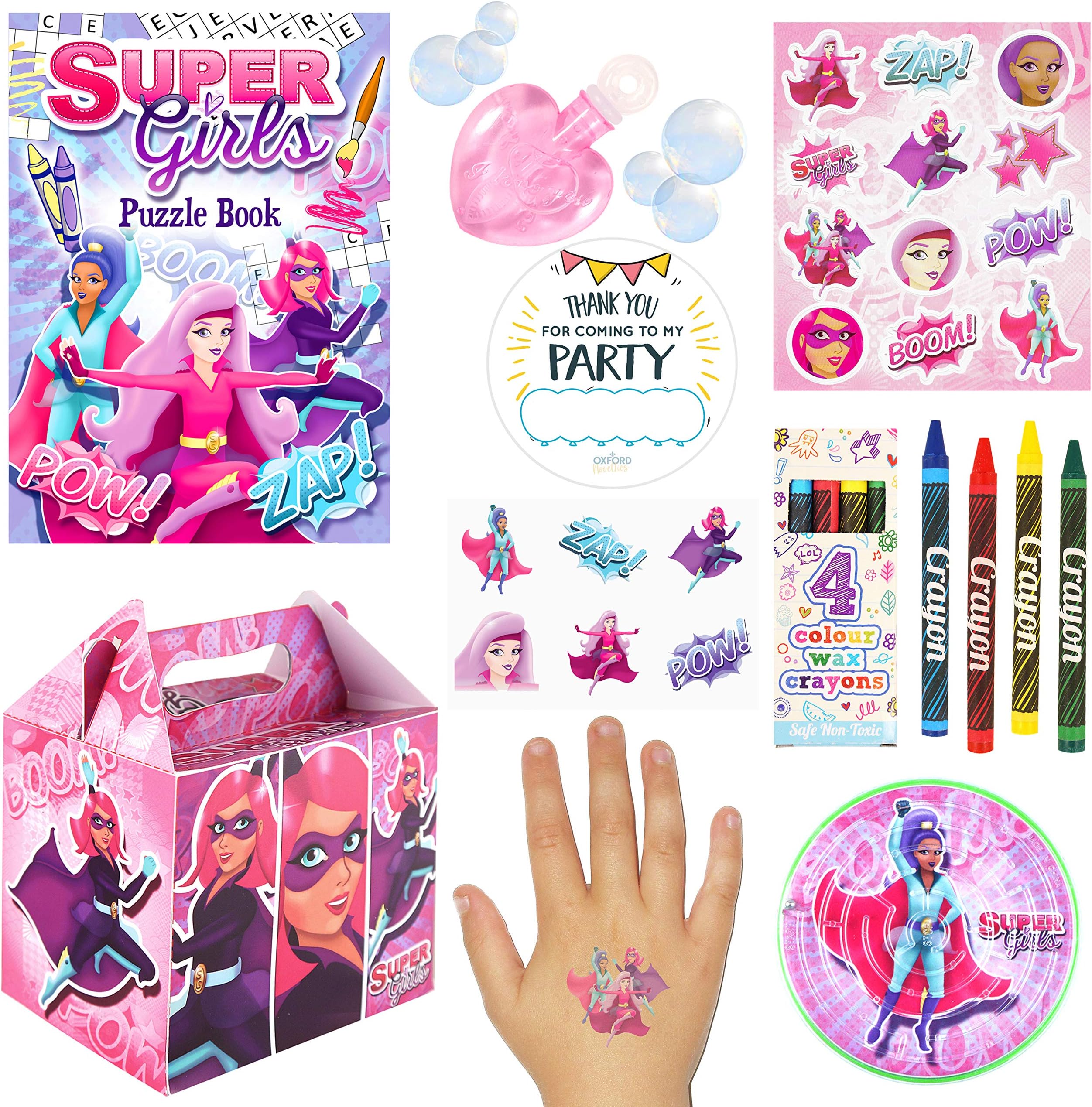 Oxford Novelties 8 Piece Supergirls Kid's Children's Pre Filled Party Gift Favour Box