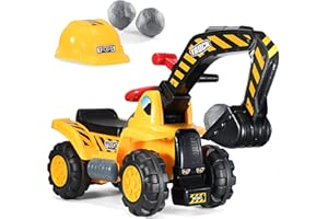 Play22 Toy Tractors for Kids Ride On Excavator - Music Sounds Digger Scooter Bulldozer Includes Helmet with Rocks - Pretend Play - Toddler Construction Truck