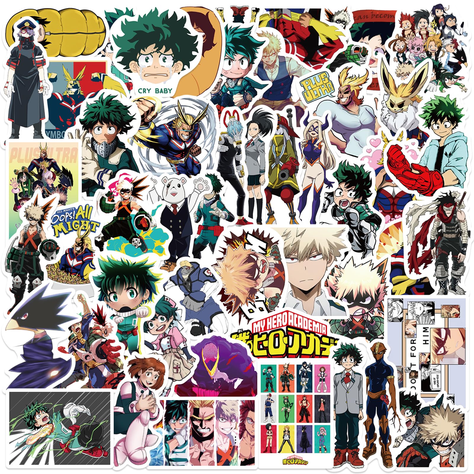Photo 1 of 50pcs My Hero Academia Stickers for Kids, Cool Waterproof Vinyl Decal for Teen Adult Boy Laptop, Travel Case, Phone, Bike, Water Bottle, Guitar, Computer, Skateboard (My Hero)