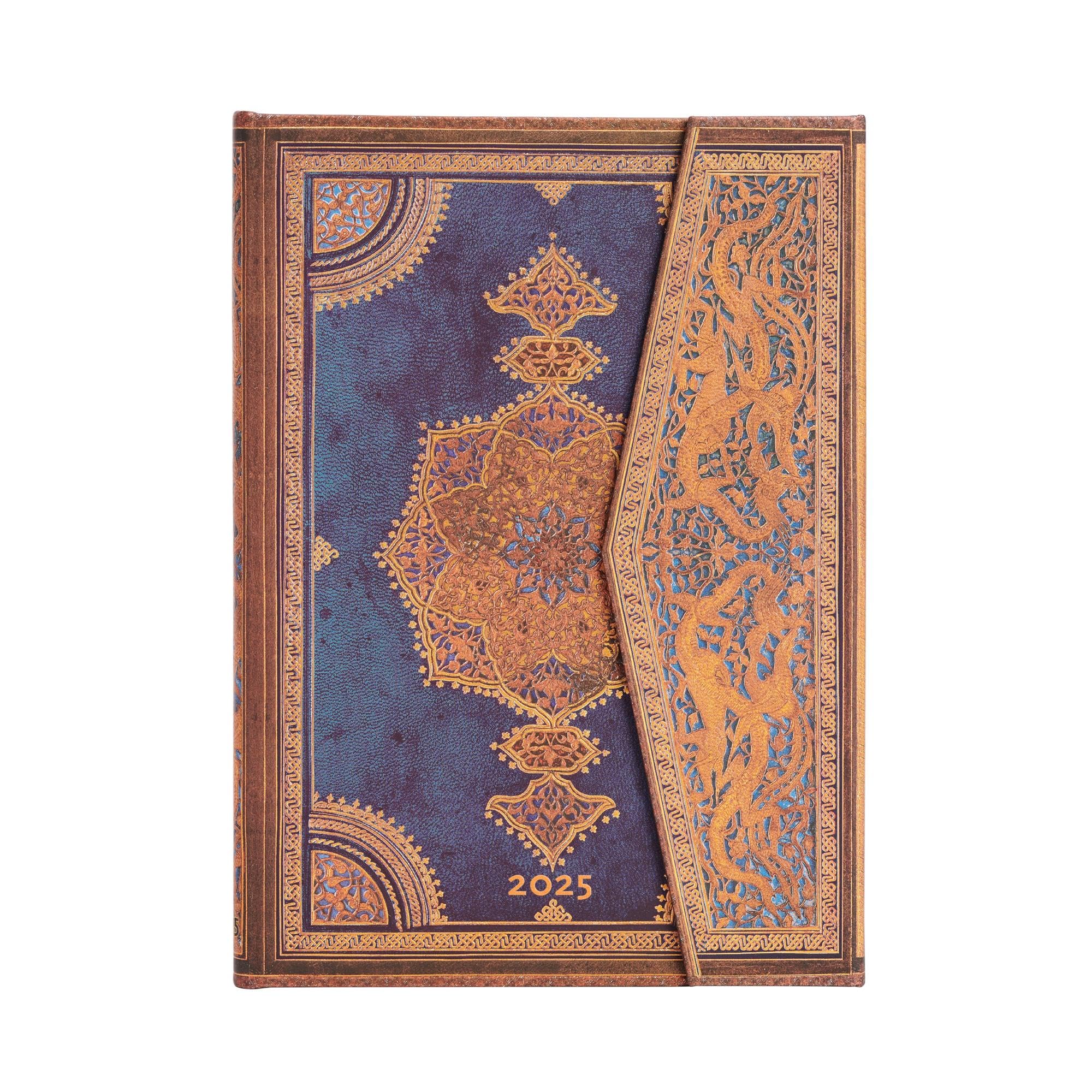 Safavid Indigo (Safavid Binding Art) Midi 12-Month Horizontal Hardback Dayplanner 2025 (Wrap Closure)