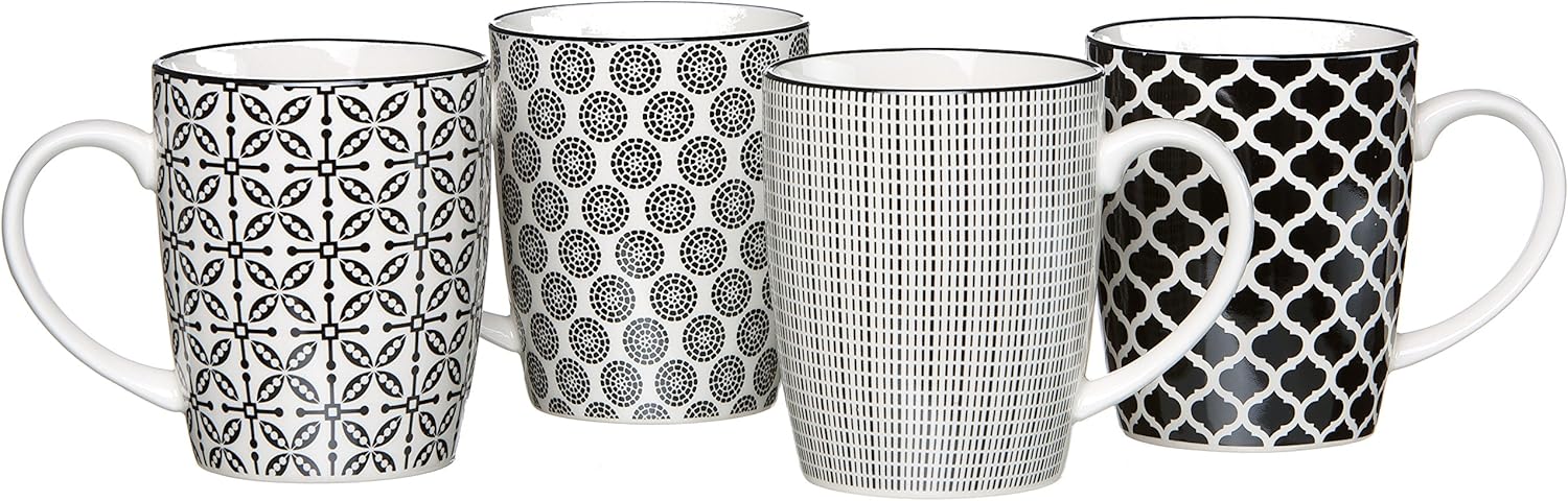 Ritzenhoff & Breker Kaffeebecher-Set Takeo, 4-teilig, 350 ml, Porzellangeschirr, Schwarz-Weiß