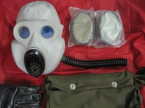 NVA Gasmaske Gorilla Gummischlauch Filter Gummihandschuhe Tasche