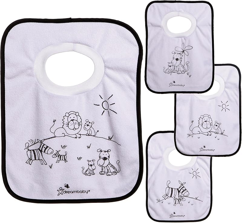 Dreambaby Jungle Terry Cloth Pull-Over Bibs 4 Pack Baby Toddler