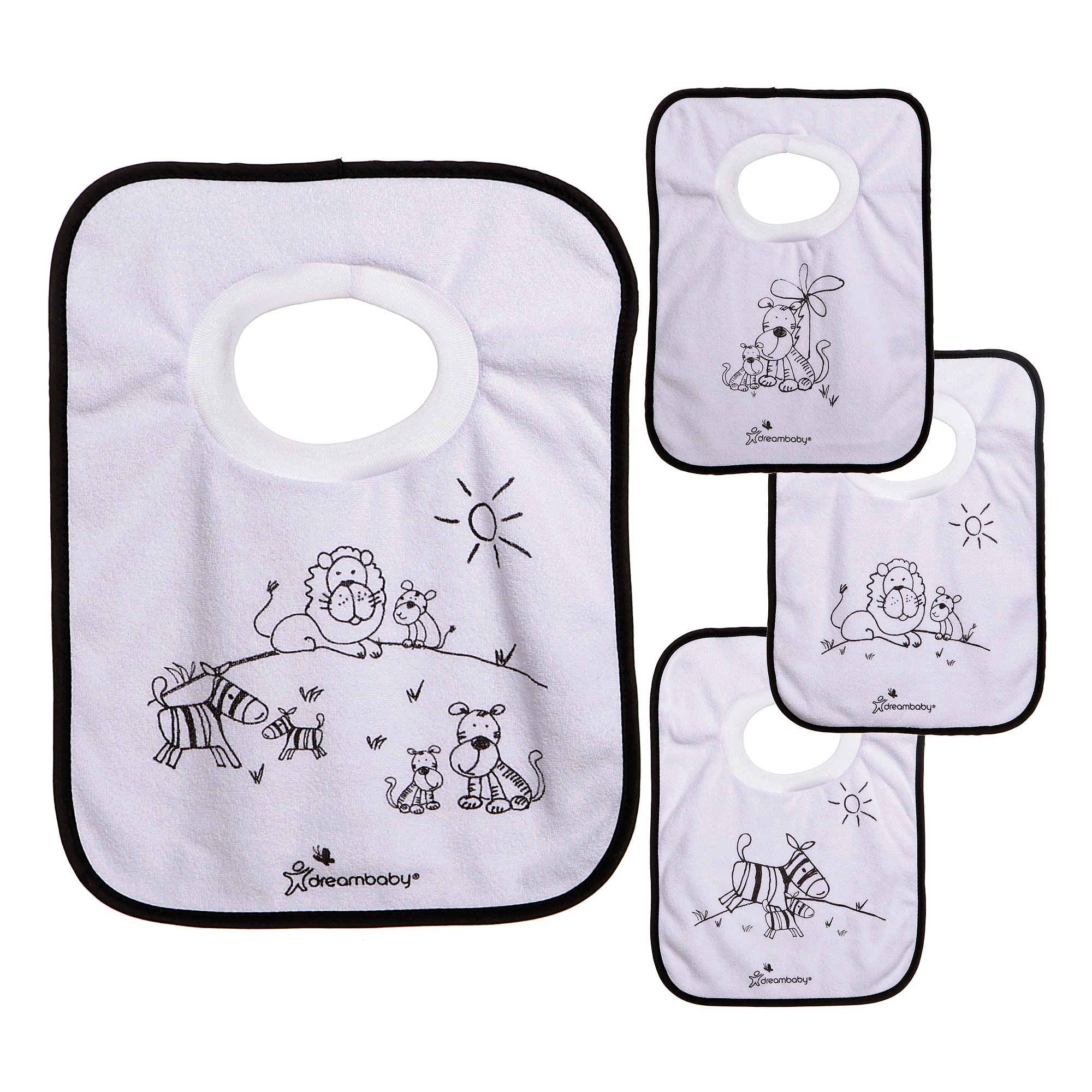 Dreambaby Terry Cloth Pullover Baby Bibs - Super Absorbent for Feeding and Drooling Toddlers - Jungle, 4 PACK, G537