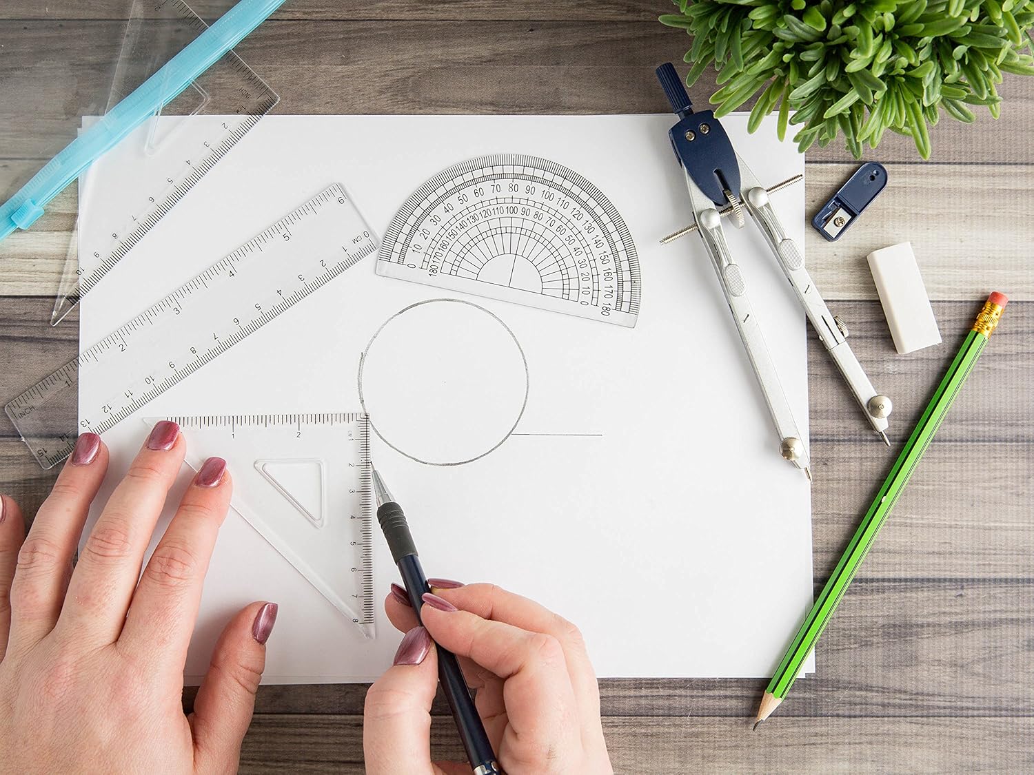 Protractor and Compass Set with Ruler, Set Square, Protractor, Compass for Geometry, Pencils, Pencil Case, Mechanical Pencil, Pencil Sharpener, Eraser and Lead : Office Products