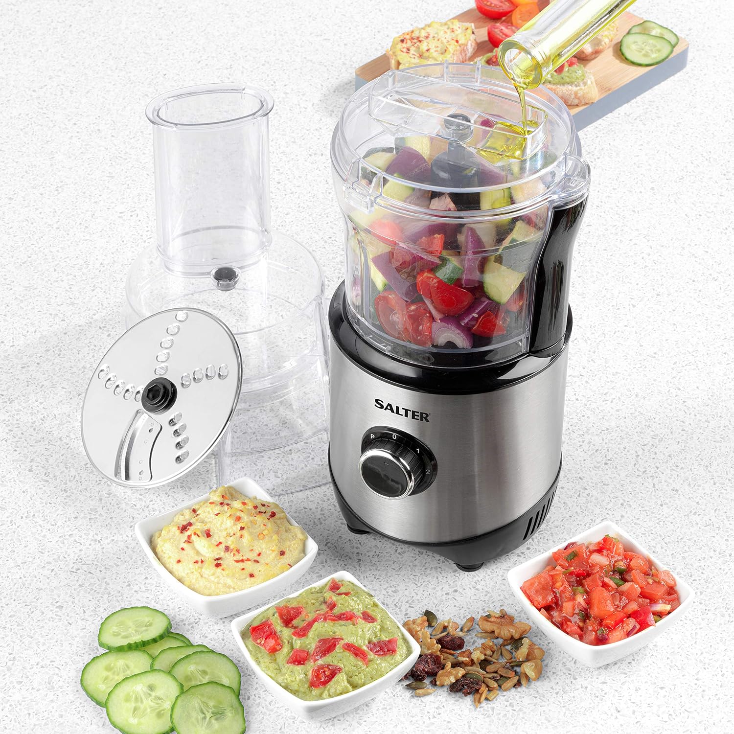 Salter EK4244 Mini Electric Food Processor Pro, Mini Universal Shredder with 900ml Bowl, 2 Speeds & Pulse Function - Image 4