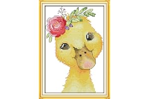 Maydiyer 11CT Stamped Cross Stitch Kits Pre-Printed Embroidery Kit for Girls Needlework Sets-Beautiful Little Yellow Duck 8.3×10.6 inch