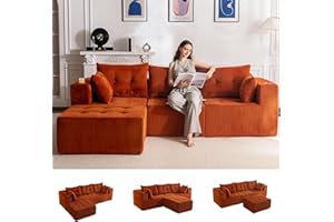 MAXYOYO Modular Sectional Sofa Couch, L Shaped Modern Cloud Couch with 1 Ottoman, Sofa in A Box, Tufted 4-Seat Boneless Sleeper Chair for Living Room, No Assembly Required, Orange