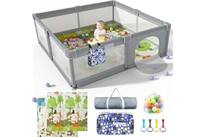 Baby Playpen 79" X 71", LUTIKIANG Play Yard for Babies and Toddlers with Mat, Safety Extra Large Baby Fence Area, Indoor & Outdoor Kids Activity Play Center with Anti-Slip Suckers and Zipper Gate.