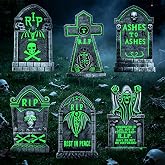 6pcs Solar Glow in the Dark Grave Halloween Decor Tombstone Yard Sign Stake | Rrechargeable by Sunlight UV light, Long Phosphorescent Afterglow, Fade Resistant Weatherproof Props, Outside Stake Ornament