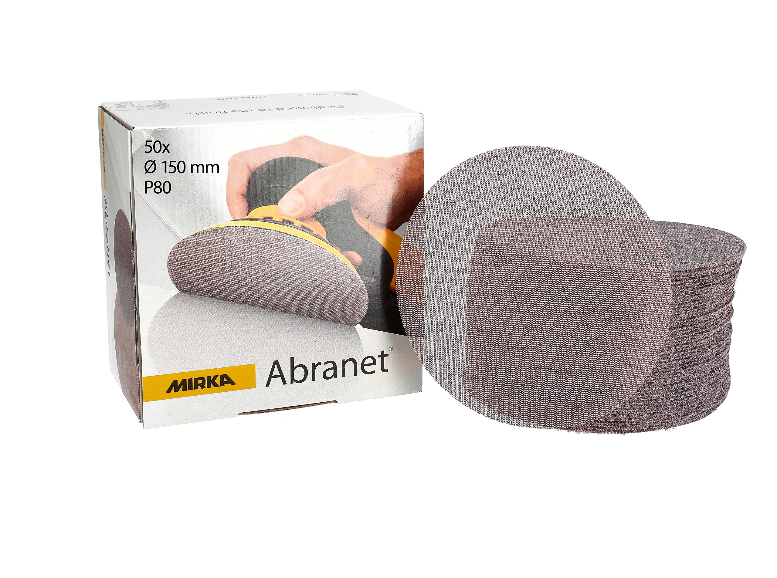 Mirka Abranet net sanding disc Ø 150 mm Hook & loop/Grit P80 / 50 pcs/for sanding wood, walls, metal, aluminium, stainless steel, filler, varnish, plastic / 5424105080 — image 1