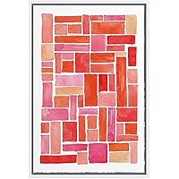 SIGNWIN Framed Canvas Wall Art Pink, Orange, Red Lines Color Block Pattern Geometric Shapes Watercolor Minimalism Modern Colorful for Living Room, Bedroom, Office - 16