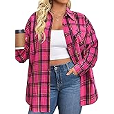 IN'VOLAND Womens Plus Size Flannel Plaid Shirts Long Sleeve Casual Collared Button Down Shirt Loose Blouse Top