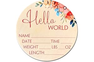 MONTOJOY Birth Stat Sign for Newborn Baby, 6" Floral Design, Hello World, Gift for New Mom, Baby Shower, Gender Reveal, Crib & Nursery Decor, Pregnancy Announcement, Photography Prop