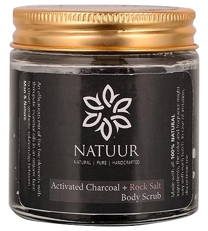 NATUUR Body Scrub - Activated Charcoal & Rock Salt, 100 g