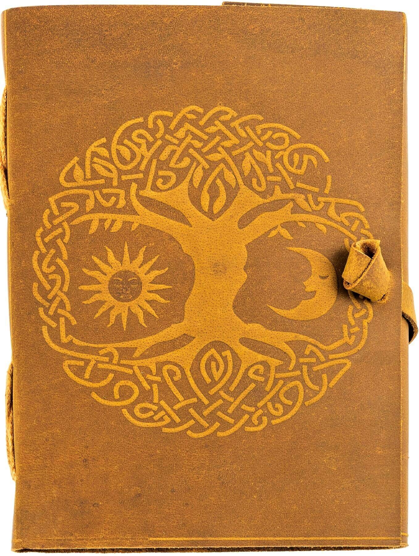 Vintage Leather Bound Sun Moon Celtic Tree Journal for Men Women Grimoire Book of Shadows Artist Sketch Book Christmas Travel Gift Witchcraft Gothic Writing Notebook Diary Old Handmade Blank Paper