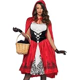 Amazon Com Little Red Riding Hood Costume For Women Red Riding Hood Dress And Cape Outfit Adult Halloween Costume Clothing Shoes Jewelry