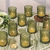 15Pcs Glass Votive Candle Holders, Green Tea Light Candle Holder Vintage Tealight Candle Holder Bulk for Wedding Christmas Party Table Decor (Green)
