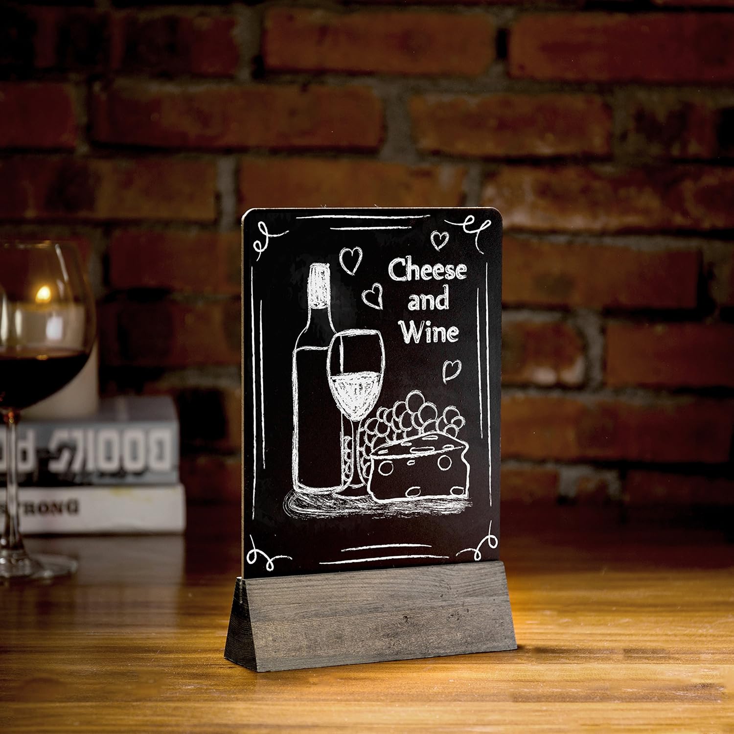 Set of 2 Tabletop Double Sided Chalkboard Display Sign/Placeholder with Wooden Base Stand, Gray: Office Products