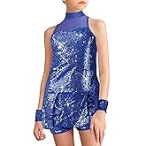 Sanmsoner Girls Sequins Dance Costume Mesh Hip Hop Jazz Dance Outfit Sparkle Suit Sleeveless Top and Shorts