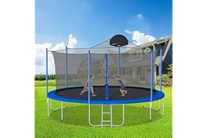 Evedy 16FT 14FT 12FT Trampoline Set with Swing, Slide, Basketball Hoop,Sports Fitness Trampolines with Enclosure Net